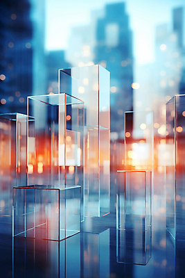 JPG 편집이미지 유리 빌딩 사람없음 그래픽 파란색 빛 반사 주황색 투명 디지털합성 보케 반투명 입체도형 글래스모피즘 편집실사 AI컴퓨터그래픽 AI콘텐츠 도형 디자인 컬러 재질 건물 입체 CG 파일형식