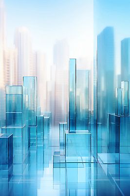 JPG 편집이미지 유리 빌딩 사람없음 그래픽 파란색 반사 투명 디지털합성 반투명 입체도형 글래스모피즘 편집실사 AI컴퓨터그래픽 AI콘텐츠 도형 디자인 컬러 재질 건물 입체 CG 파일형식