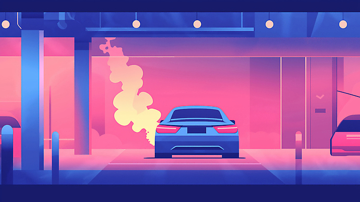 JPG 일러스트 자동차 안전 사람없음 연기 위험 주차 사건 사회이슈 주차장 전기자동차 차고 디지털아트 차사고 국내일러스트 AI일러스트 AI콘텐츠 육상교통 컨셉 파일형식