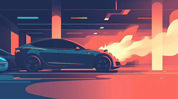 JPG 일러스트 자동차 안전 사람없음 연기 위험 주차 사건 사회이슈 주차장 전기자동차 차고 디지털아트 차사고 국내일러스트 AI일러스트 AI콘텐츠 육상교통 컨셉 파일형식