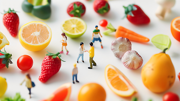 JPG 편집이미지 여자 남자 인형 방울토마토 딸기 마늘 여러명 성인 당근 미니어처 레몬 라임 성인만 편집실사 AI포토 AI콘텐츠 다수 토마토 채소 과일 뿌리채소 사람 모형 CG 파일형식
