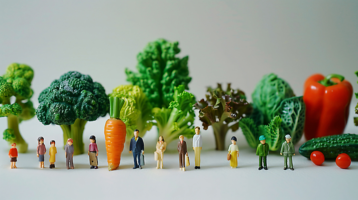 JPG 편집이미지 여자 남자 어린이 인형 토마토 오이 파프리카 소년 여러명 성인 당근 미니어처 상추 브로콜리 배추 편집실사 AI포토 AI콘텐츠 다수 채소 뿌리채소 사람 모형 CG 파일형식