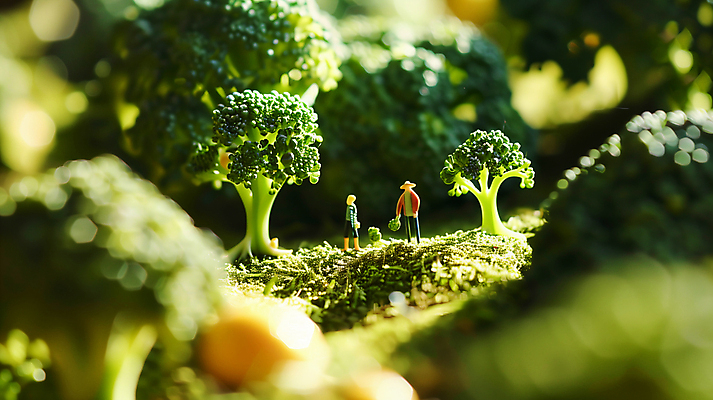 JPG 편집이미지 여자 남자 인형 성인 두명 초록색 미니어처 농부 브로콜리 성인만 편집실사 AI포토 AI콘텐츠 직업 컬러 채소 사람 모형 CG 파일형식