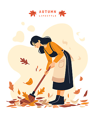전신 라이프스타일 여자 낙엽 일러스트 한명 성인 일상 생활 주황색 앞치마 가을 분위기 빗자루 청소 성인여자한명만 국내일러스트 AI파일 1 계절 컬러 컨셉 잎 사람 라이프 청소도구 여자한명만 성인여자만 파일형식 벡터