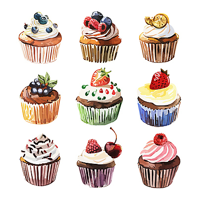 일러스트 딸기 사람없음 세트 컬러풀 체리 달콤 컵케이크 레몬 생크림 블루베리 산딸기 토핑 베리 국내일러스트 AI파일 컬러 과일 케이크 맛 크림 파일형식 벡터