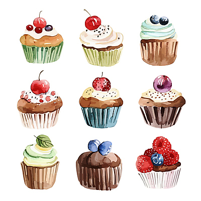 일러스트 사람없음 세트 컬러풀 체리 달콤 컵케이크 생크림 블루베리 산딸기 토핑 베리 국내일러스트 AI파일 컬러 과일 케이크 맛 크림 파일형식 벡터