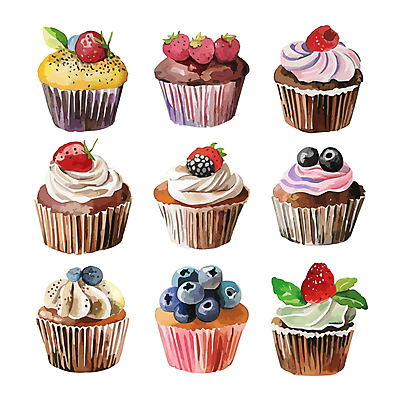 일러스트 딸기 사람없음 세트 컬러풀 달콤 컵케이크 생크림 블루베리 산딸기 토핑 베리 국내일러스트 AI파일 컬러 과일 케이크 맛 크림 파일형식 벡터