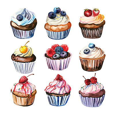 일러스트 딸기 사람없음 세트 컬러풀 체리 달콤 컵케이크 생크림 블루베리 산딸기 토핑 베리 국내일러스트 AI파일 컬러 과일 케이크 맛 크림 파일형식 벡터