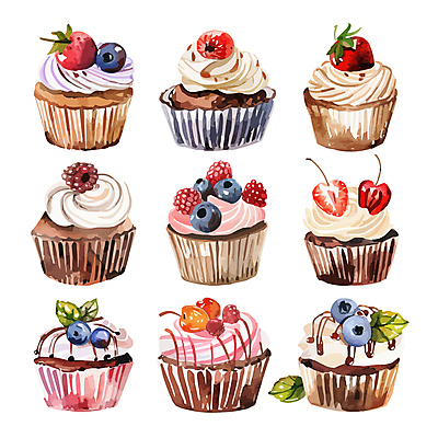 일러스트 딸기 사람없음 세트 컬러풀 체리 달콤 컵케이크 생크림 블루베리 산딸기 토핑 베리 국내일러스트 AI파일 컬러 과일 케이크 맛 크림 파일형식 벡터