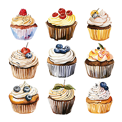 일러스트 사람없음 세트 컬러풀 체리 달콤 컵케이크 생크림 블루베리 산딸기 토핑 베리 국내일러스트 AI파일 컬러 과일 케이크 맛 크림 파일형식 벡터