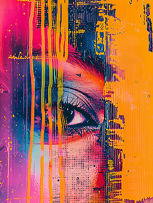 JPG 백그라운드 일러스트 추상 신체부위 그래픽 컬러풀 화려 팝아트 네온 기하학 안구 국내일러스트 AI일러스트 AI콘텐츠 컬러 컨셉 무늬 사람 그림 파일형식