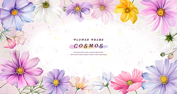 PSD 꽃잎 일러스트 자연 나뭇잎 수채화 프레임 사람없음 가을 화려 코스모스 카피스페이스 국내일러스트 계절 꽃 컨셉 잎 공백 생태계 파일형식