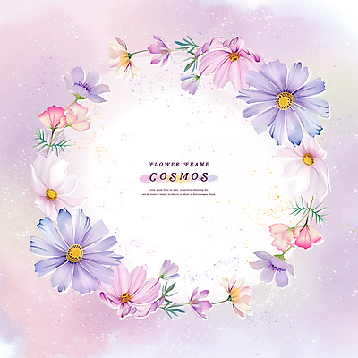 PSD 꽃잎 일러스트 자연 나뭇잎 수채화 프레임 사람없음 보라색 가을 화려 코스모스 카피스페이스 국내일러스트 계절 꽃 컬러 컨셉 잎 공백 생태계 파일형식