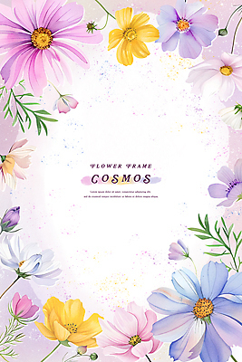 PSD 꽃잎 일러스트 자연 나뭇잎 수채화 프레임 사람없음 가을 화려 코스모스 카피스페이스 국내일러스트 계절 꽃 컨셉 잎 공백 생태계 파일형식