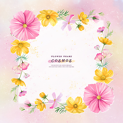 PSD 꽃잎 분홍색 일러스트 자연 나뭇잎 수채화 프레임 사람없음 가을 화려 코스모스 카피스페이스 국내일러스트 계절 꽃 컬러 컨셉 잎 공백 생태계 파일형식