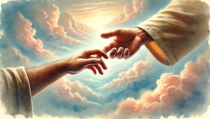 JPG 구름 손 기독교 일러스트 자연 하늘 수채화 초원 신체부위 잡기 예수 국내일러스트 AI일러스트 AI콘텐츠 자연요소 종교 모션 사람 신_종교 생태계 파일형식