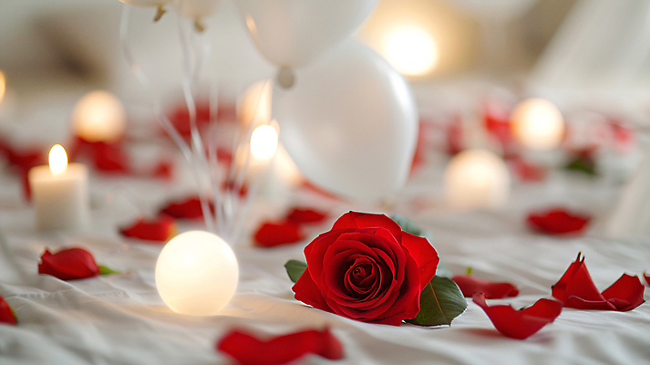 JPG 편집이미지 부부 결혼 프로포즈 촛불 사랑 사람없음 장미 디지털합성 준비 보케 신혼 연애 풍선 편집실사 AI포토 AI콘텐츠 커플 꽃 감정 초 이벤트 CG 파일형식