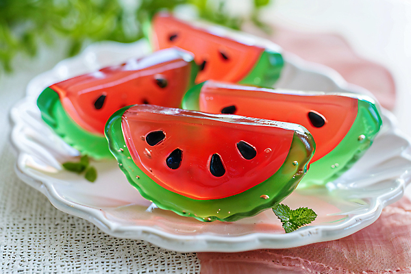 JPG 편집이미지 접시 디저트 수박 사람없음 달콤 허브 디지털합성 젤리 콜라겐 편집실사 AI포토 AI콘텐츠 식물 식기 음식 과일 맛 CG 단백질 파일형식