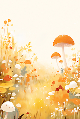 JPG 포스터 일러스트 자연 동화 사람없음 주황색 버섯 화려 국내일러스트 AI일러스트 AI콘텐츠 컬러 컨셉 생태계 파일형식