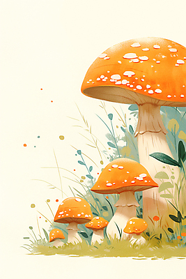 JPG 포스터 일러스트 자연 동화 사람없음 주황색 버섯 화려 국내일러스트 AI일러스트 AI콘텐츠 컬러 컨셉 생태계 파일형식