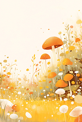 JPG 포스터 일러스트 자연 동화 사람없음 주황색 버섯 화려 국내일러스트 AI일러스트 AI콘텐츠 컬러 컨셉 생태계 파일형식
