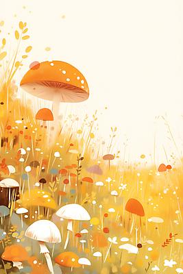 JPG 포스터 일러스트 자연 동화 사람없음 주황색 버섯 화려 국내일러스트 AI일러스트 AI콘텐츠 컬러 컨셉 생태계 파일형식