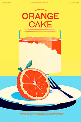 PSD 포스터 포크 오렌지 일러스트 사람없음 노란색 케이크 카페 빈티지 달콤 복고 미니멀 국내일러스트 식기 컬러 컨셉 과일 디저트 상점 맛 파일형식