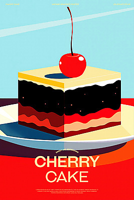PSD 포스터 일러스트 사람없음 빨간색 케이크 카페 빈티지 체리 달콤 복고 미니멀 국내일러스트 컬러 컨셉 과일 디저트 상점 맛 파일형식