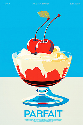 PSD 포스터 일러스트 사람없음 빨간색 카페 빈티지 체리 달콤 복고 파르페 미니멀 국내일러스트 컬러 컨셉 과일 디저트 상점 맛 파일형식