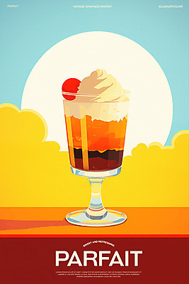 PSD 포스터 일러스트 사람없음 주황색 카페 빈티지 달콤 복고 파르페 미니멀 국내일러스트 컬러 컨셉 디저트 상점 맛 파일형식