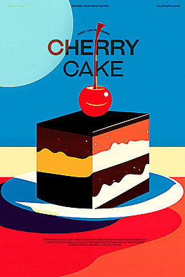 PSD 포스터 일러스트 사람없음 파란색 케이크 카페 빈티지 체리 달콤 복고 미니멀 국내일러스트 컬러 컨셉 과일 디저트 상점 맛 파일형식
