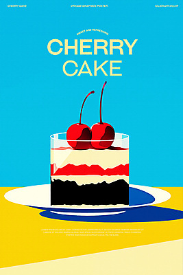 PSD 포스터 하늘색 일러스트 사람없음 케이크 카페 빈티지 체리 달콤 복고 미니멀 국내일러스트 컨셉 과일 디저트 파란색 상점 맛 파일형식