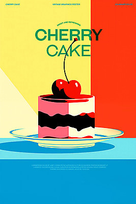 PSD 포스터 일러스트 사람없음 파란색 케이크 카페 빈티지 체리 달콤 복고 미니멀 국내일러스트 컬러 컨셉 과일 디저트 상점 맛 파일형식