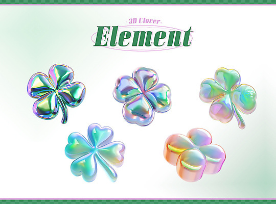 PSD 아이콘 사람없음 세트 3D아이콘 3D 행운 네잎클로버 오브젝트 질감 광택 엘리먼트 홀로그램 MZ세대 키치 Y2K 식물 컨셉 클로버 디지털합성 세대 파일형식