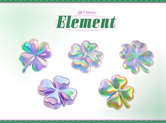 PSD 아이콘 사람없음 세트 3D아이콘 3D 행운 네잎클로버 오브젝트 질감 광택 엘리먼트 홀로그램 MZ세대 키치 Y2K 식물 컨셉 클로버 디지털합성 세대 파일형식