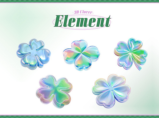 PSD 아이콘 사람없음 세트 3D아이콘 3D 행운 네잎클로버 오브젝트 질감 광택 엘리먼트 홀로그램 MZ세대 키치 Y2K 식물 컨셉 클로버 디지털합성 세대 파일형식