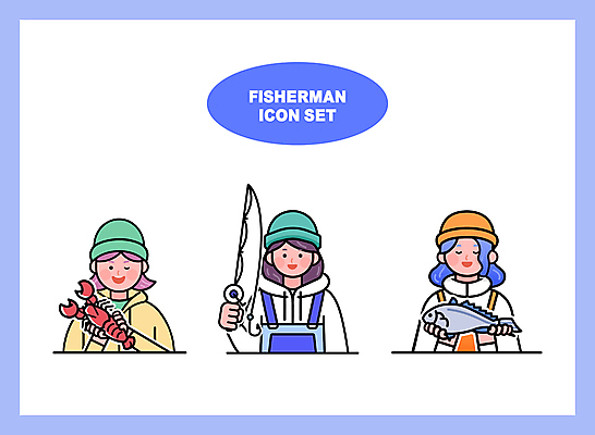 여자 바다 일러스트 낚시 어류 어업 성인 취미 세명 파란색 낚싯대 가재 해산물 성인여자만 일러캐릭터 AI파일 캐릭터 산업 컬러 레저 갑각류 사람 수중동물 낚시용품 여자만 성인만 파일형식 벡터