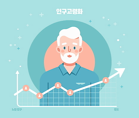 할아버지 노년 남자 일러스트 그래프 한명 파란색 상승 고령화 인구 노인남자한명만 국내일러스트 AI파일 1 컬러 컨셉 사람 성인 사회이슈 남자한명만 노인남자만 파일형식 벡터