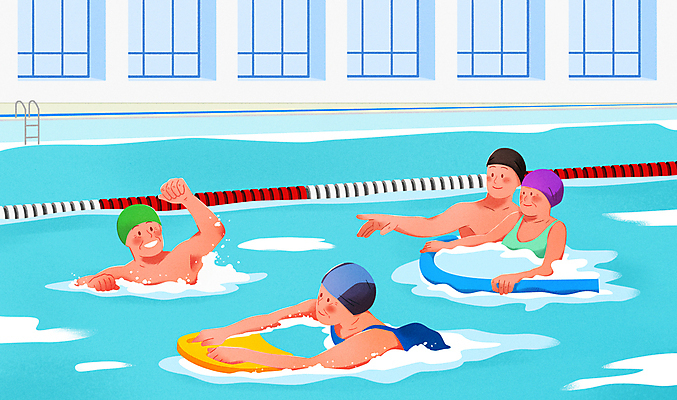 PSD 여자 할아버지 노년 남자 수영복 할머니 일러스트 수영장 건강 여러명 운동 강사 수영 강습 국내일러스트 직업 옷 다수 사람 성인 수상스포츠 파일형식