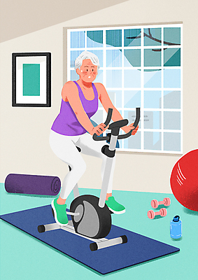 전신 PSD 여자 노년 할머니 일러스트 건강 한명 운동 자전거 매트 짐볼 노인여자한명만 국내일러스트 1 사람 성인 바이크 여자한명만 노인여자만 파일형식