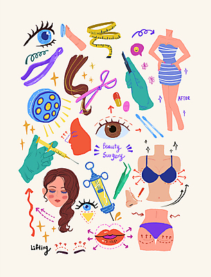 PSD 여자 얼굴 일러스트 줄자 주사기 성인 컬러풀 성형수술 엉덩이 가슴 미인 수술장갑 리프팅 성인여자한명만 코수술 국내일러스트 컬러 장갑 의료기기 자 사람 신체부위 수술 여자한명만 성인여자만 파일형식