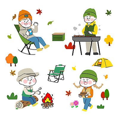 전신 모자 여자 남자 어린이 낙엽 일러스트 텐트 소녀 소년 여러명 성인 캠핑 가을 장작 모닥불 바비큐 즐거움 마시멜로우 캔음료 캠핑의자 국내일러스트 AI파일 잡화 계절 감정 음료 음식 다수 잎 의자 불 레저 디저트 캠핑도구 사람 파일형식 벡터