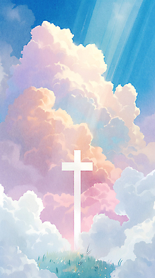 JPG 구름 기독교 십자가 일러스트 하늘 풍경 사람없음 파란색 평화 국내일러스트 AI일러스트 AI콘텐츠 자연요소 종교 컬러 컨셉 파일형식