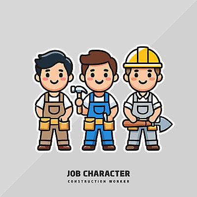 전신 남자 건축 일러스트 노동자 건설업 직업캐릭터 작업복 공사 성인 세명 갈색 기술자 망치 안전모 삽 성인남자만 건설근로자 일러캐릭터 AI파일 직업 캐릭터 옷 산업 컬러 사람 공구 헬멧 안전장비 남자만 성인만 파일형식 벡터