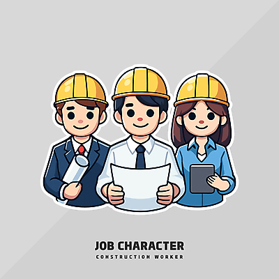 전신 여자 남자 건축 일러스트 노동자 건설업 직업캐릭터 공사 성인 세명 태블릿 노란색 설계도 기술자 안전모 성인만 건설근로자 일러캐릭터 AI파일 직업 캐릭터 산업 컬러 사람 전자제품 스마트기기 헬멧 안전장비 파일형식 벡터