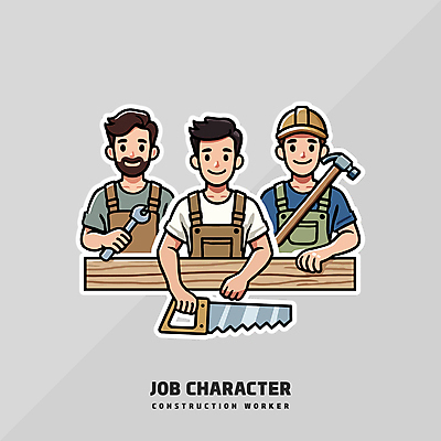전신 나무 남자 건축 일러스트 노동자 건설업 직업캐릭터 작업복 공사 성인 세명 갈색 앞치마 스패너 기술자 망치 안전모 톱 성인남자만 건설근로자 일러캐릭터 AI파일 식물 직업 캐릭터 옷 산업 컬러 사람 공구 헬멧 안전장비 남자만 성인만 파일형식 벡터