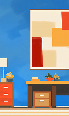 JPG 화분 액자 의자 일러스트 탁자 사람없음 인테리어 소파 방 스탠드 화려 서랍장 기하학 국내일러스트 AI일러스트 AI콘텐츠 디자인 가구 컨셉 무늬 조명 파일형식