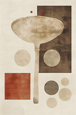 JPG 디자인 포스터 일러스트 추상 사람없음 버섯 원형 모던 기하학 베이지색 미니멀 국내일러스트 AI일러스트 AI콘텐츠 도형 컬러 무늬 파일형식