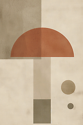 JPG 디자인 포스터 일러스트 추상 사람없음 버섯 원형 모던 기하학 베이지색 미니멀 국내일러스트 AI일러스트 AI콘텐츠 도형 컬러 무늬 파일형식