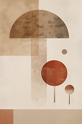 JPG 디자인 포스터 일러스트 추상 사람없음 버섯 원형 모던 기하학 베이지색 미니멀 국내일러스트 AI일러스트 AI콘텐츠 도형 컬러 무늬 파일형식